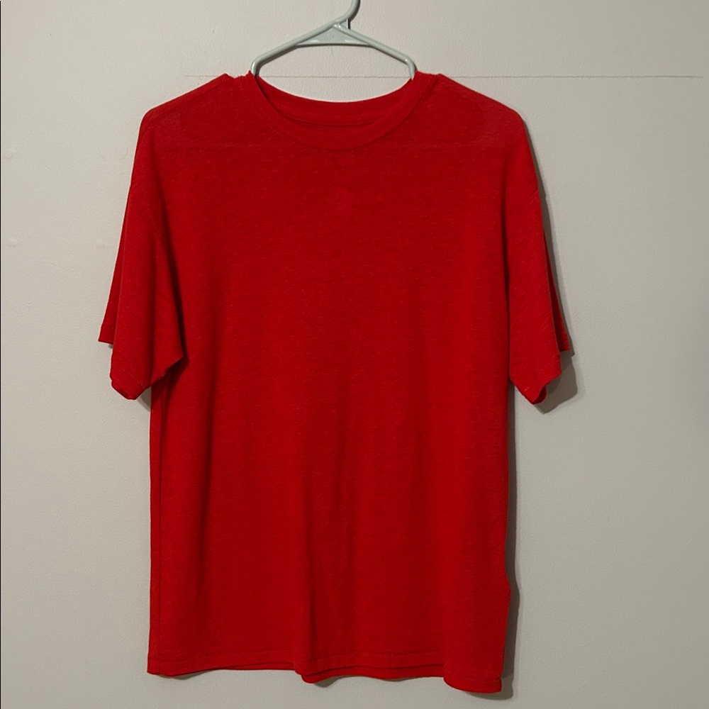 Madewell: Vibrant Red Tee. Size small. Linen/poly.